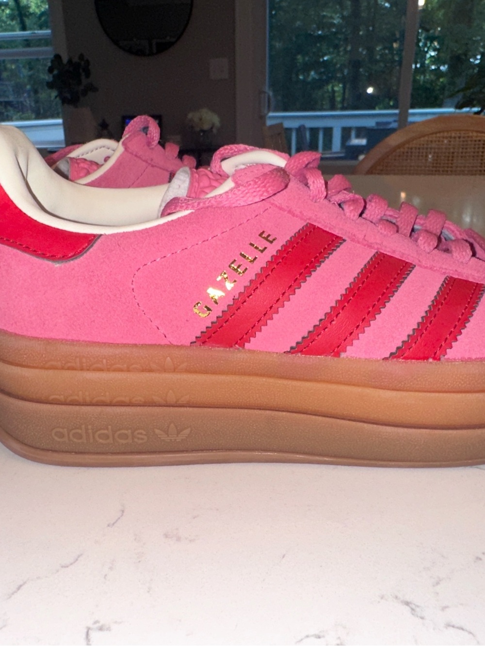 adidas Pink Suede Platform Sneakers with Red Stripes NWOT!